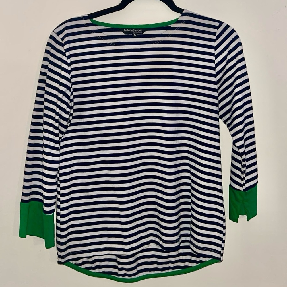 The Royal Standard Navy and Green Striped Long Sleeve Top